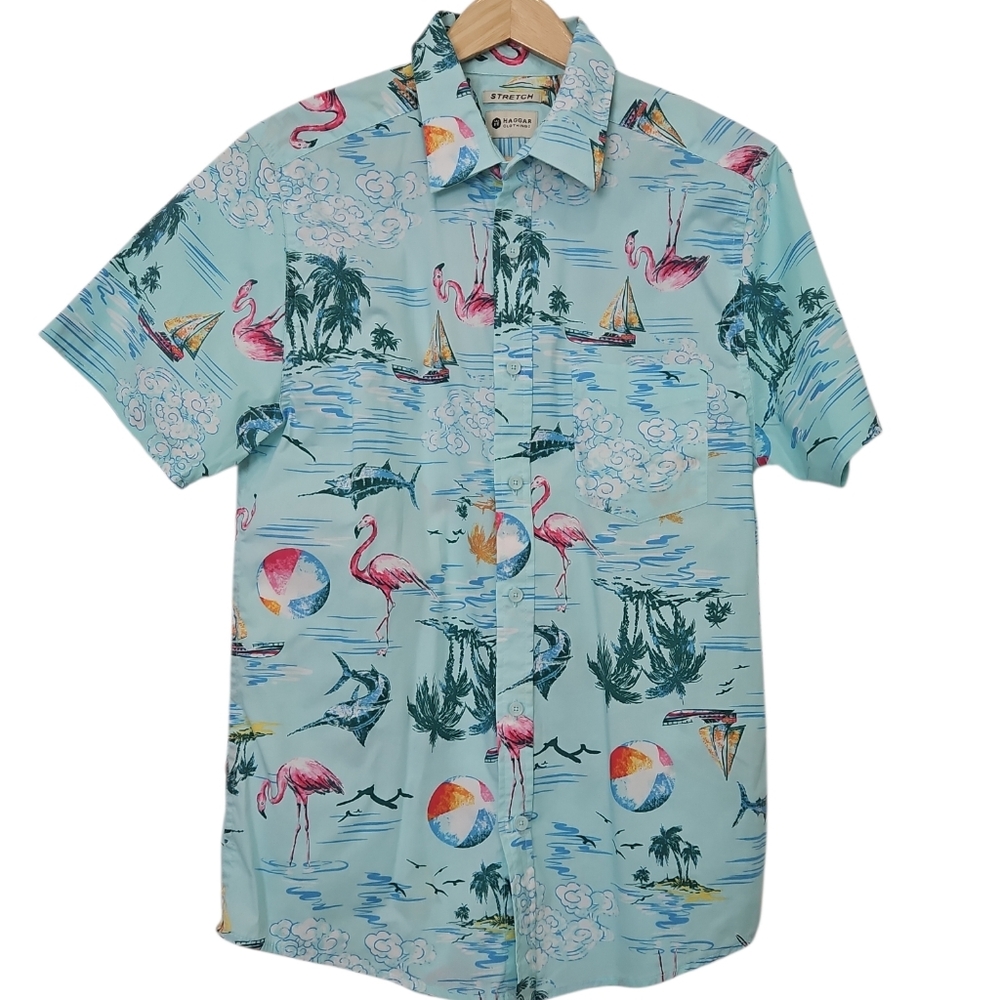 Haggar Flamingo Florida Print Shirt Size Medium